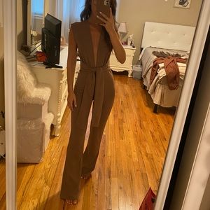 Taupe plunging jumpsuit